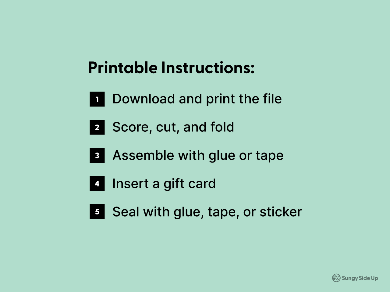Printable frog gift card holder instructions displayed on a light green background, outlining simple DIY steps for printing, cutting, folding, and assembling the envelope. Designed for easy use with cardstock or printer paper, this frog-themed template is ideal for general celebrations and gifting occasions, suitable for both kids and adults who want a fun and handmade gift presentation.