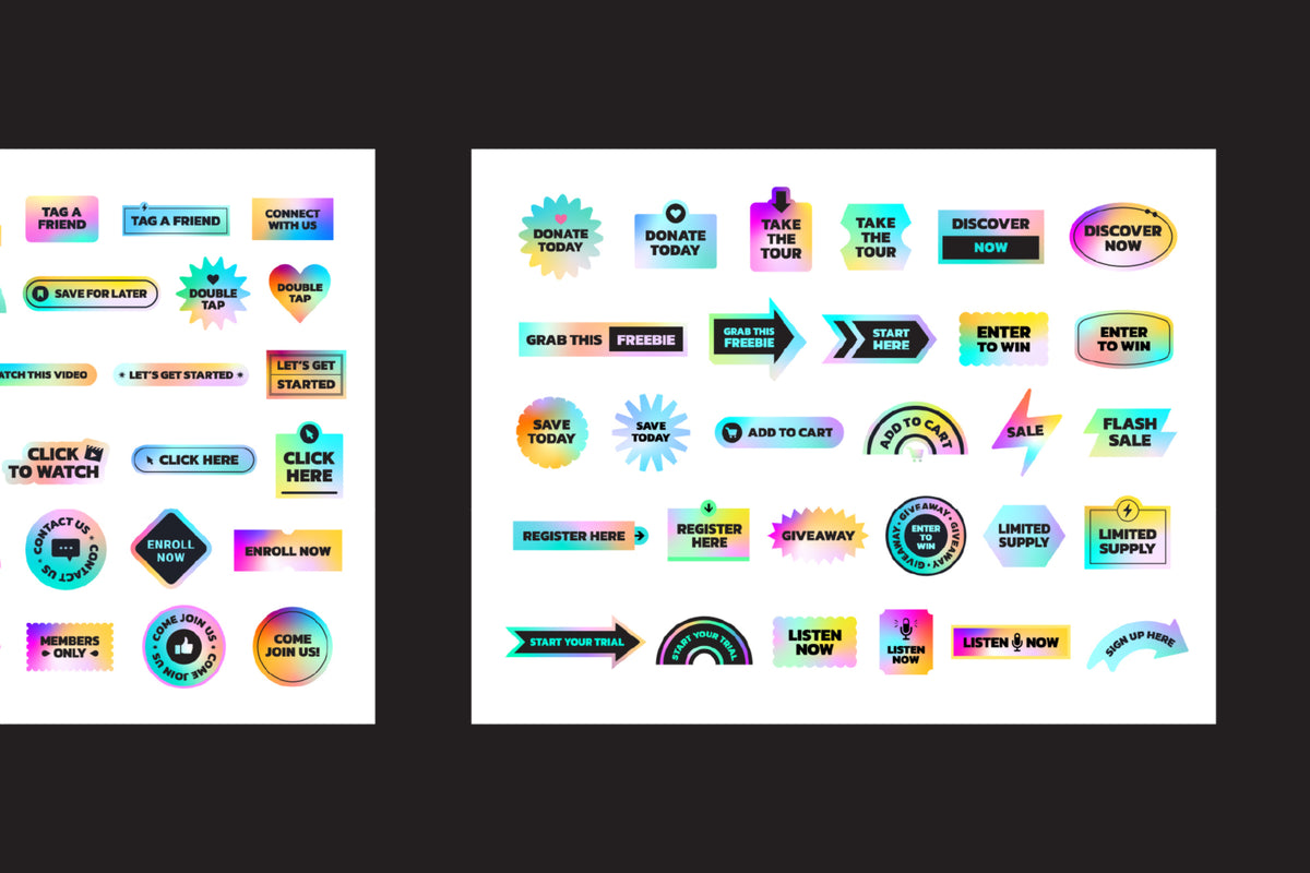 Preview slide two of two featuring the holographic style call to action digital stickers.