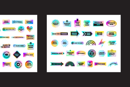 Preview slide two of two featuring the holographic style call to action digital stickers.