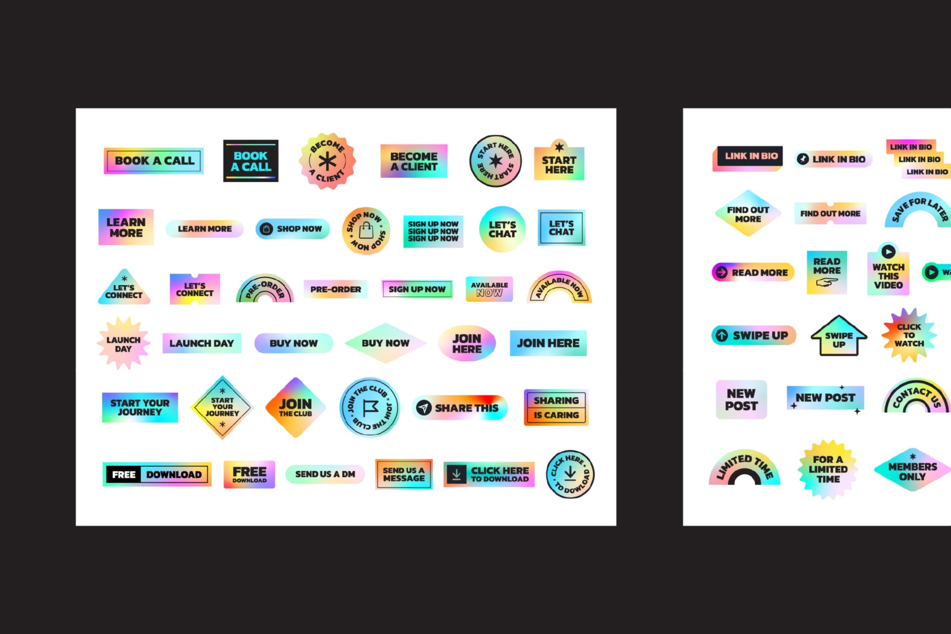 Preview slide one of two featuring the holographic style call to action digital stickers.
