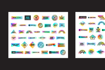 Preview slide one of two featuring the holographic style call to action digital stickers.