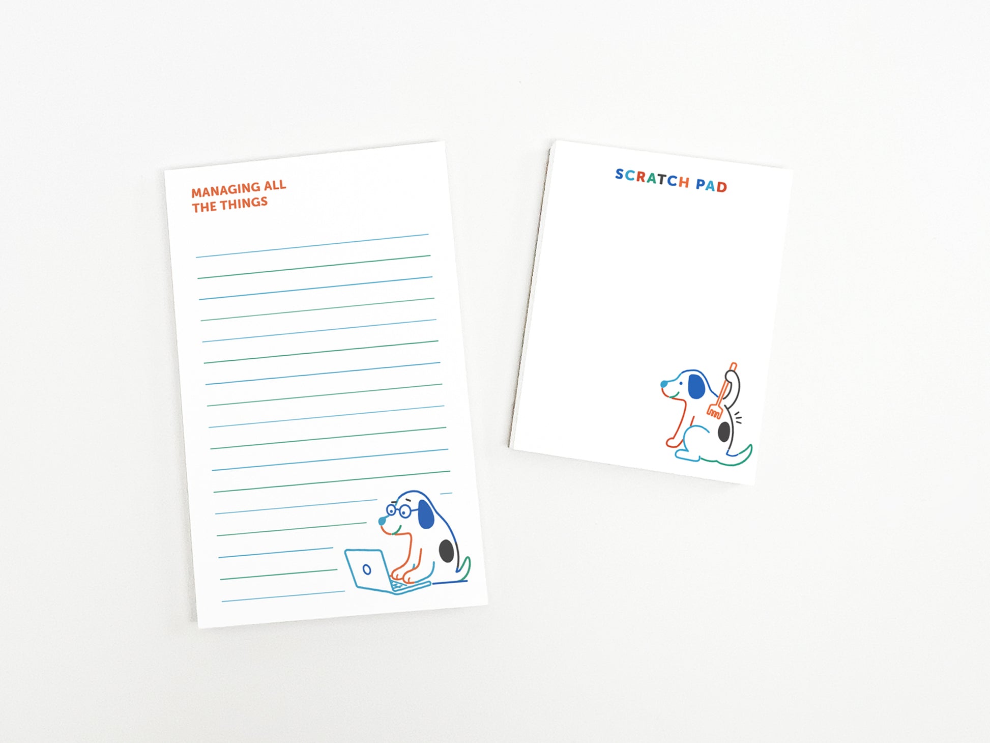 Managing All the Things notepad and scratch pad set featuring cute dog illustrations, perfect for to-do lists, notes, reminders, and desk organization.