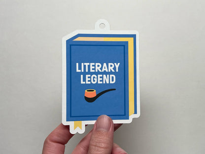 Book illustration with text, "Literary Legend" as a gift tag for Father's Day.