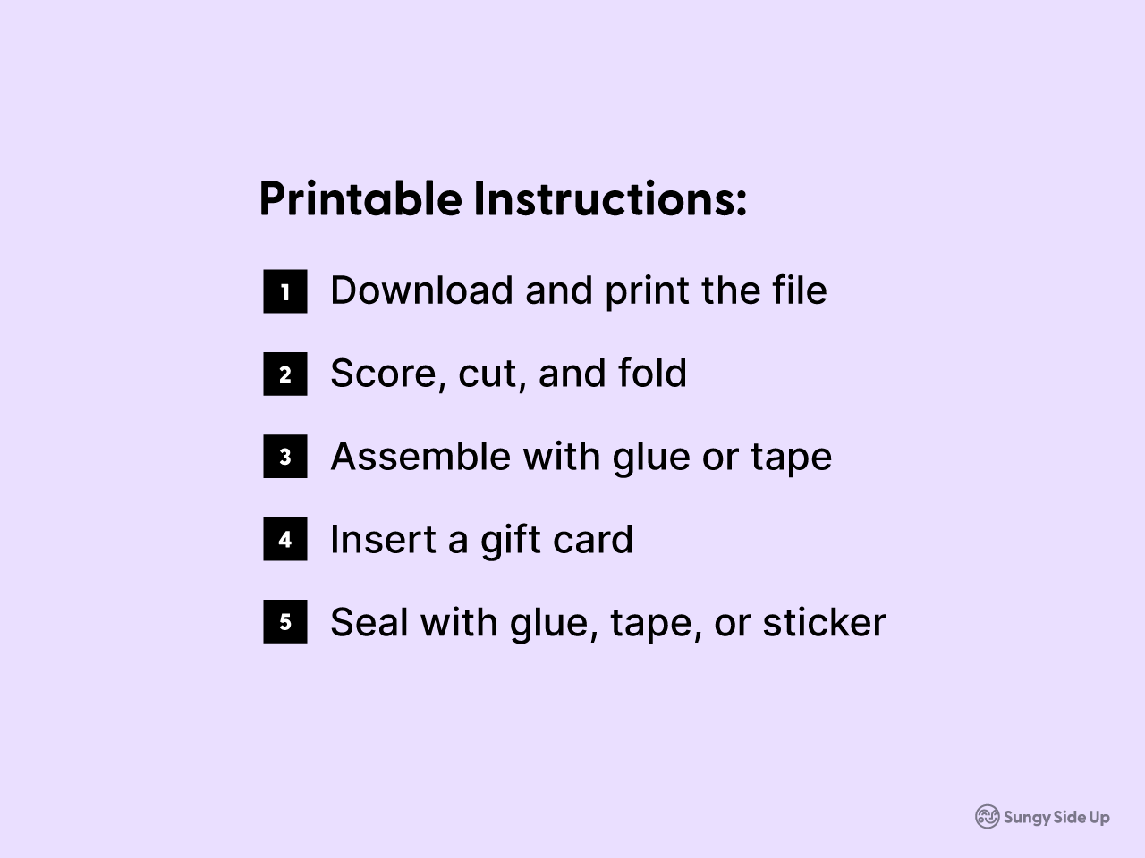 Step-by-step printable instructions for assembling a digital owl-themed gift card holder. Instructions include downloading, printing, cutting, folding, gluing, and sealing. Optimized for DIY crafters, teachers, and parents looking for a fun and easy at-home project. Great support image for promoting printable gift card templates on Shopify and Google.
