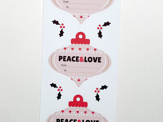 Red and pink ornament gift labels.