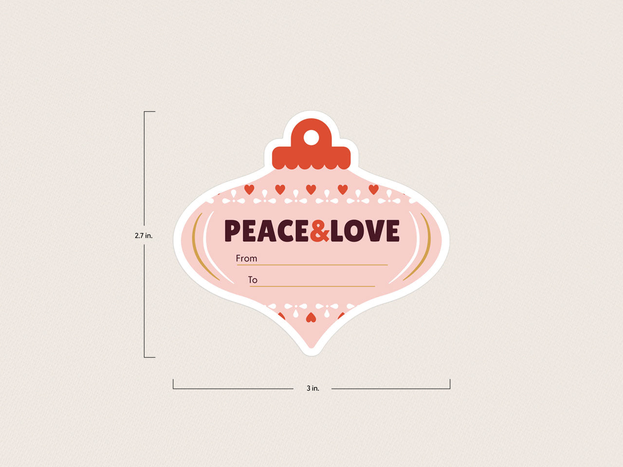 Sizing for pink and red holiday ornament gift labels