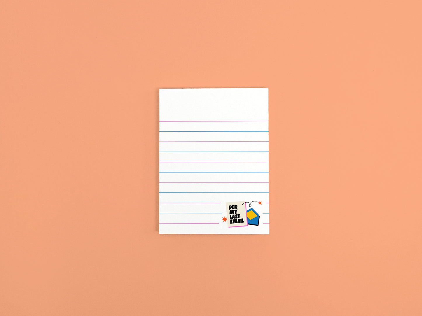 Per My Last Email mini lined notepad with 50 tear-off sheets, 3x4 funny office stationery for coworkers on a peach background.