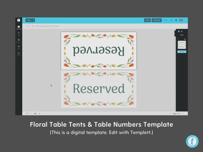 Floral Reserved Table Tent and Table Number Template Bundle