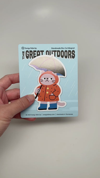Rainy Day Cat, The Great Outdoors Handmade Die-Cut Magnet