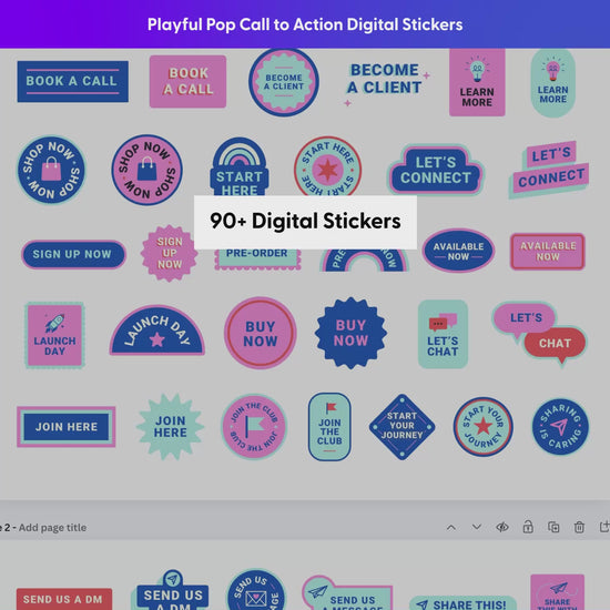 Digital call to action stickers that be customized and scaled to any size with Illustrator and Canva.