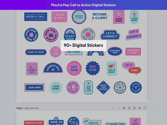 Digital call to action stickers that be customized and scaled to any size with Illustrator and Canva.