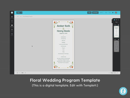 Editable Modern Floral Wedding Program Template