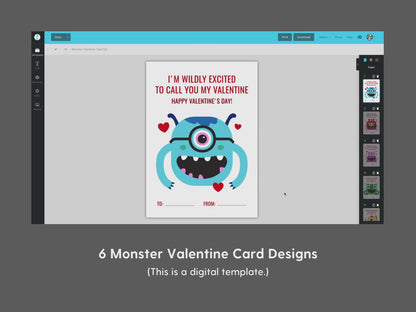 Monster Themed Valentine Printable Cards (6 Designs)