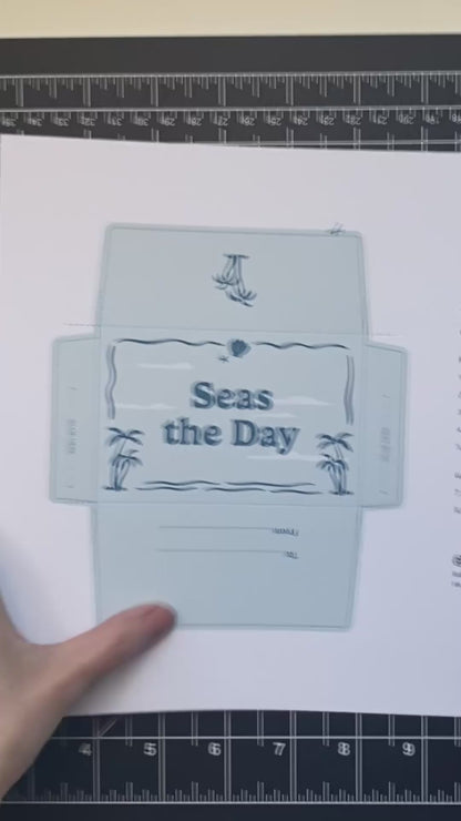 Retro Beach Design with Palm Trees DIY Gift Card Holder – "Seas the Day"