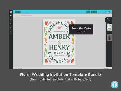 Modern Floral Wedding Invitation Template Bundle