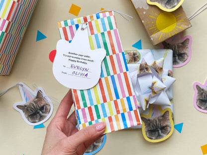 Resting Cat Face Birthday Gift Tags (Set of 8)