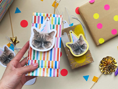 Resting Cat Face Birthday Gift Tags (Set of 8)