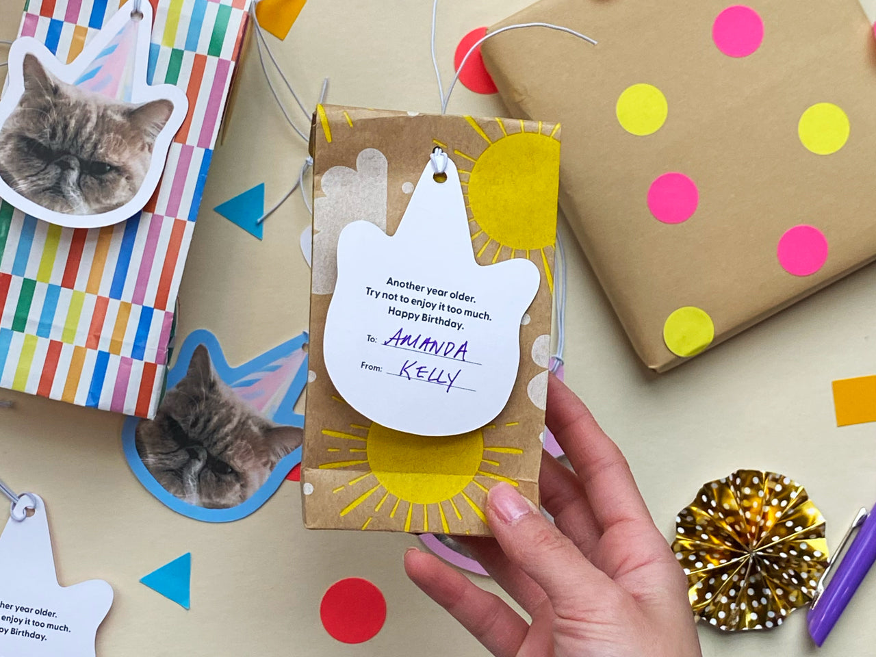 Resting Cat Face Birthday Gift Tags (Set of 8)