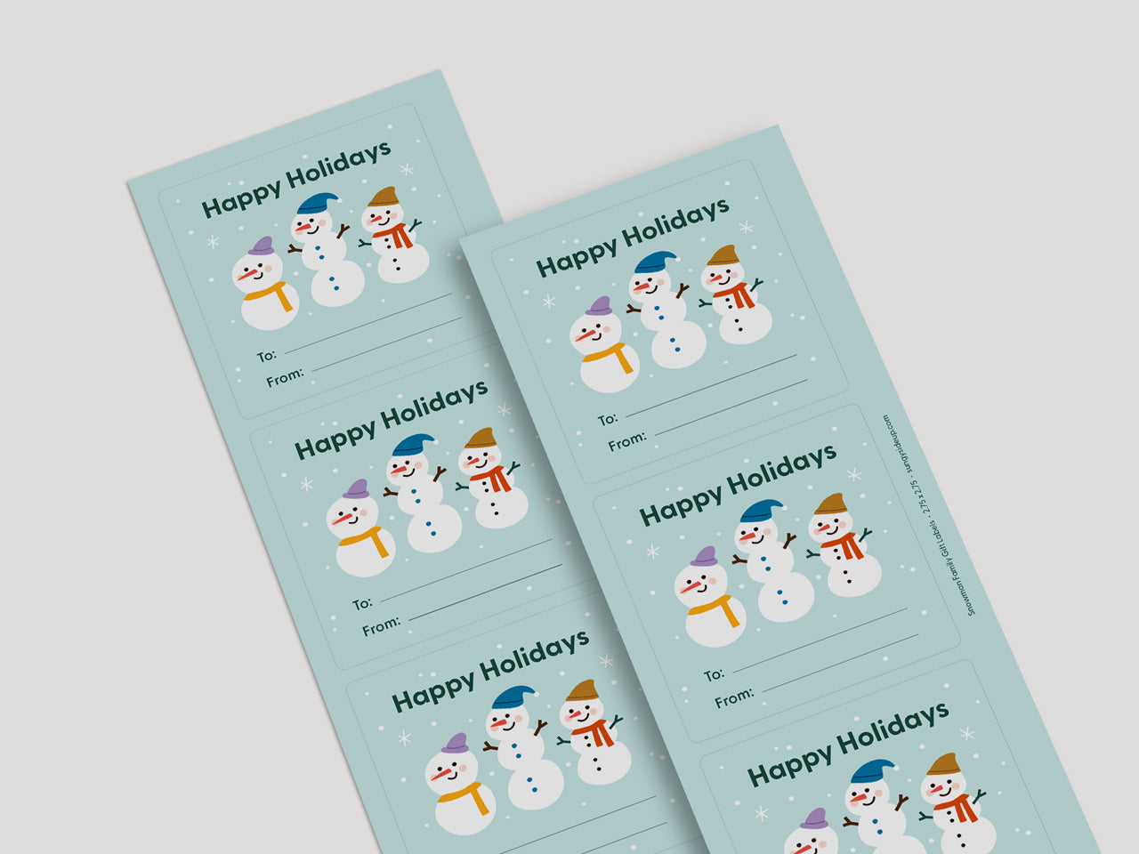 Vertical sticker sheets featuring a snowman family.