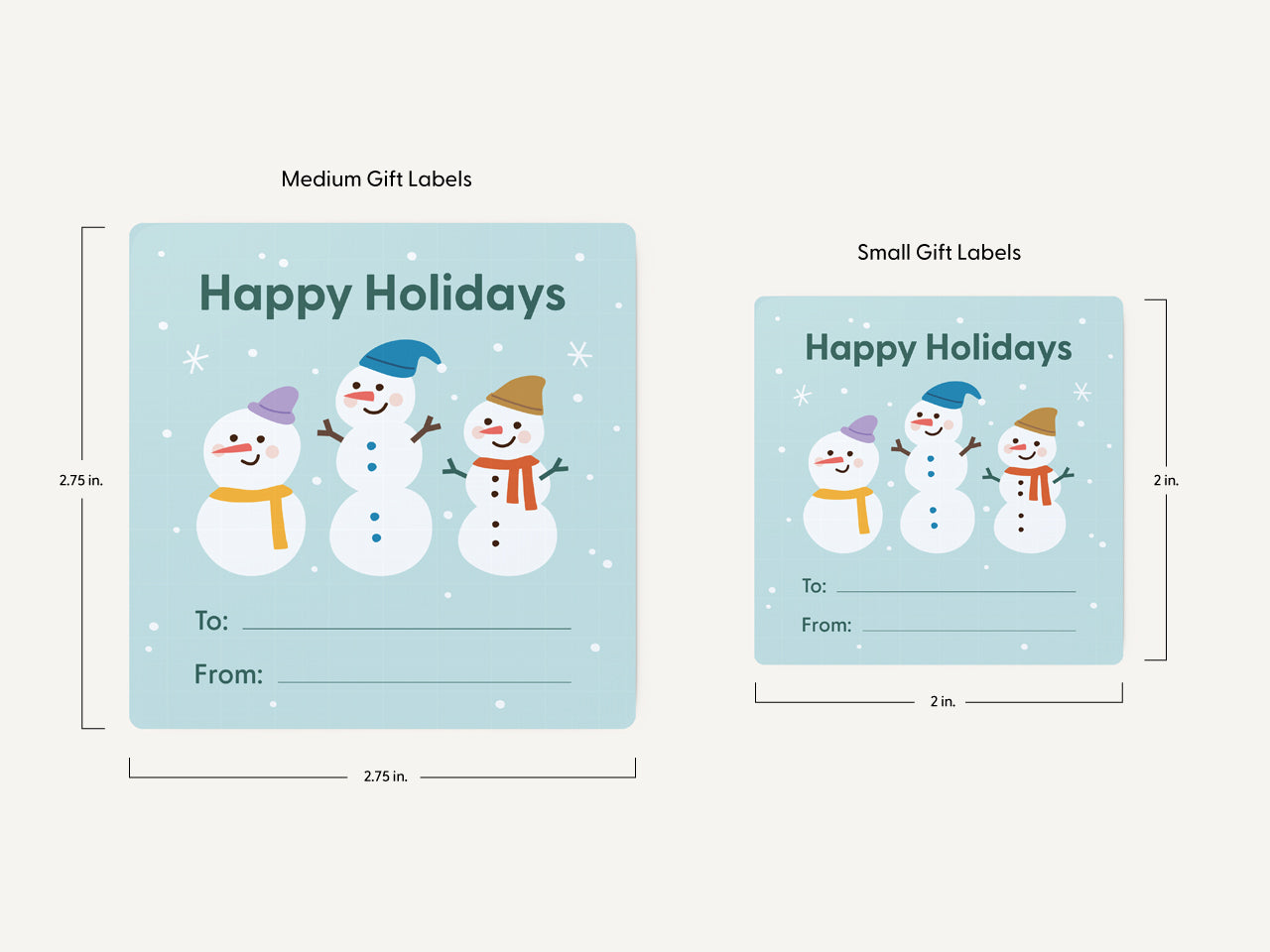 Two sizing options for the Snowman Family Holiday Gift Labels.