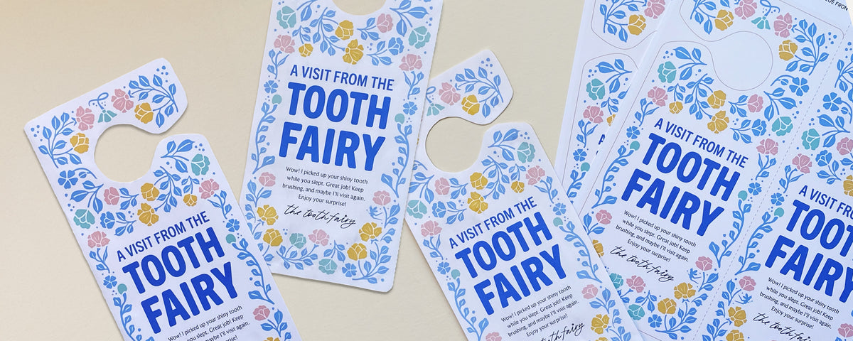 Floral note from the tooth fairy door hanger printable.