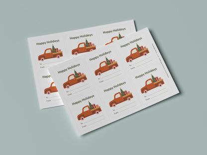 Holiday gift labels with vintage truck