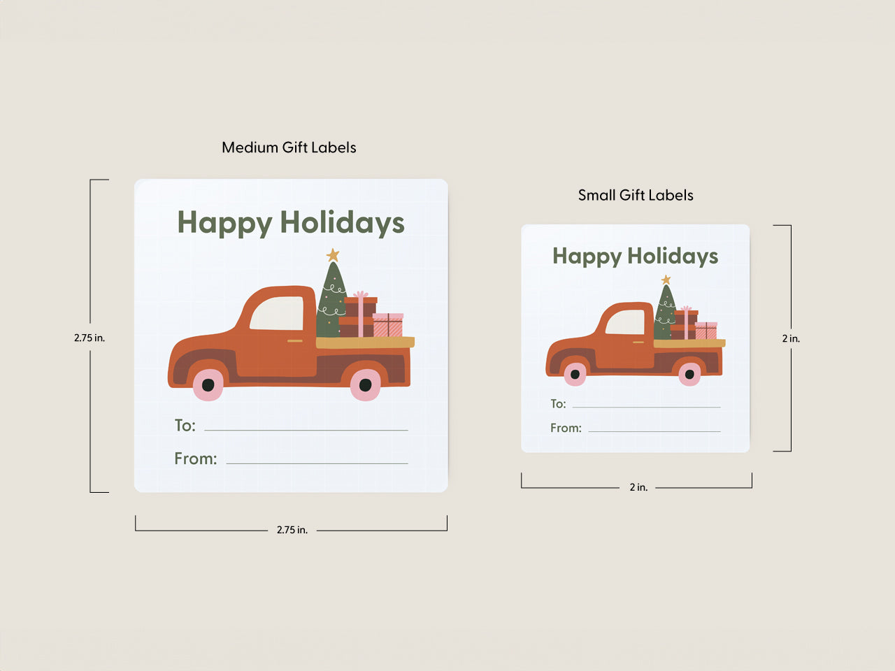 Two sizing options for holiday gift labels.