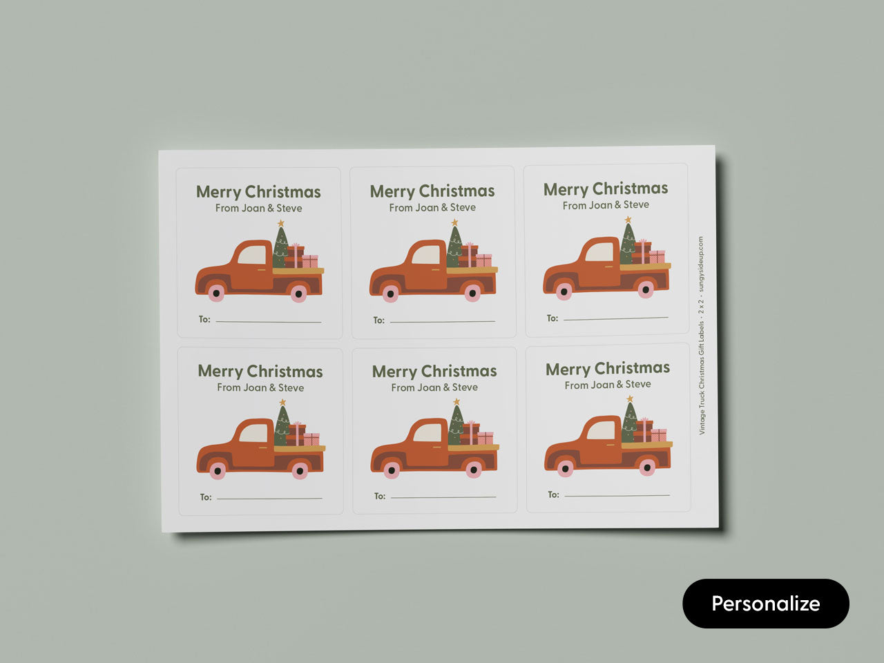 Vintage truck Christmas personalized gift labels