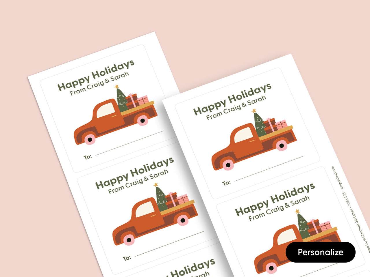 Burnt orange vintage truck Christmas gift labels.