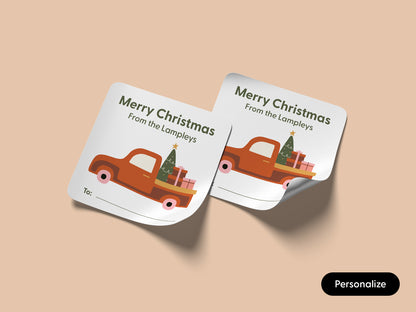 Vintage Truck Christmas Personalized Gift Labels (Set of 24)